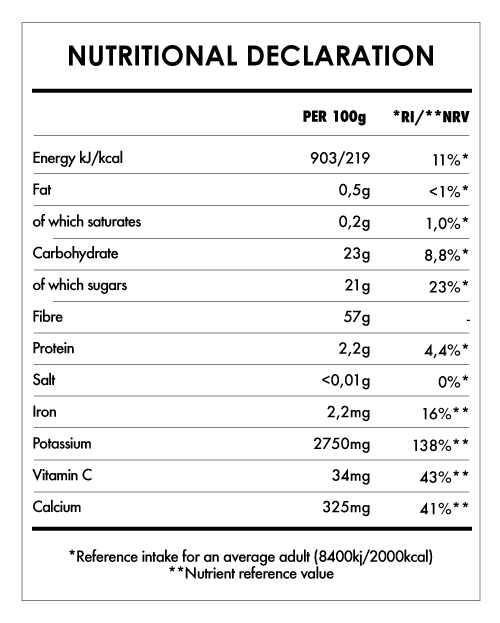 Tabela Nutricional - Baobab Powder Bio