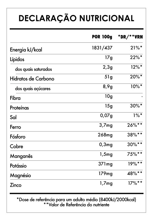 Tabela Nutricional - Aveia Divina Amêndoa, Maca e Canela