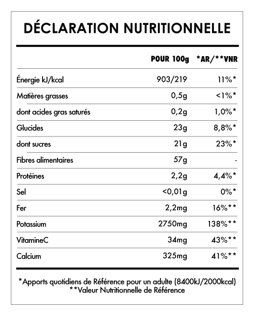 Tabela Nutricional - Baobab en Poudre Bio