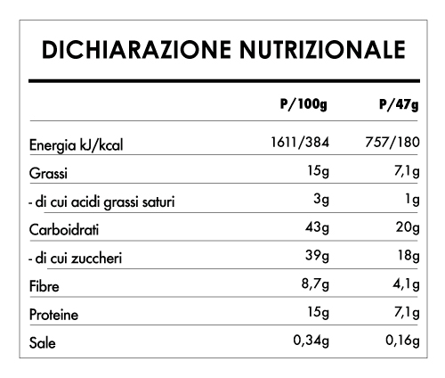 Tabela Nutricional - Buddha Protein Bar Chia Limone Spirulina (15x47g)