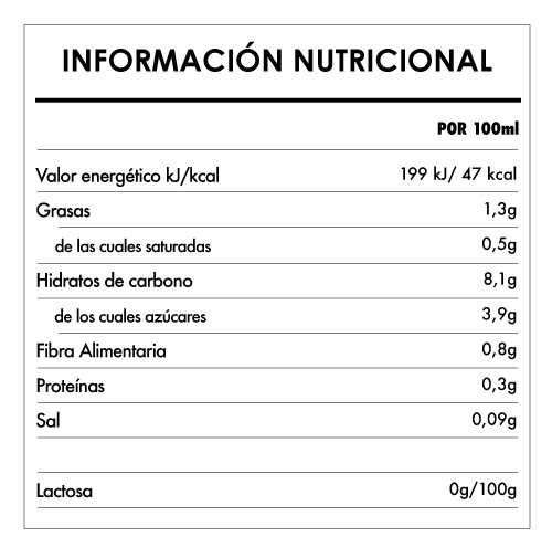 Tabela Nutricional - Bebida Bio de Avena - Provamel