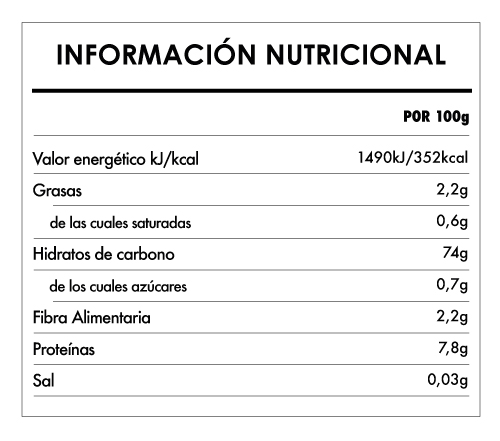 Tabela Nutricional - Harina de Arroz Integral Bio Sin Gluten - Bauck Hof (500g)