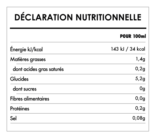 Tabela Nutricional - Boisson à L'Avoine biologique non sucrée - Provamel