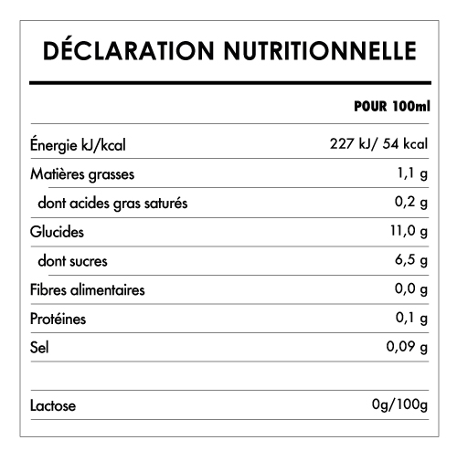 Tabela Nutricional - Boisson de Riz bio - Provamel
