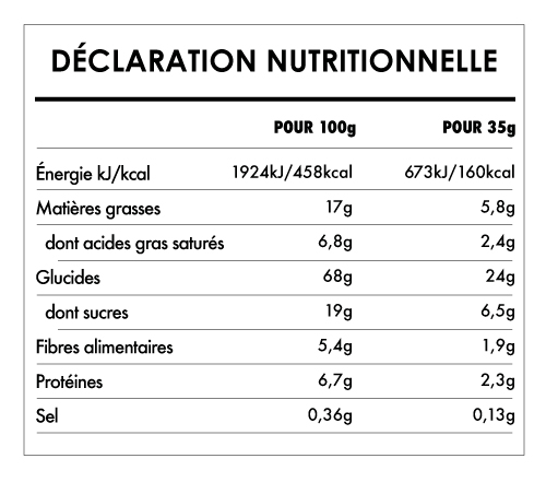 Tabela Nutricional - Biscuit aux pommes sans gluten Bio - Schär (105g)