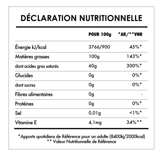 Tabela Nutricional - Beurre de Cacao Fairtrade
