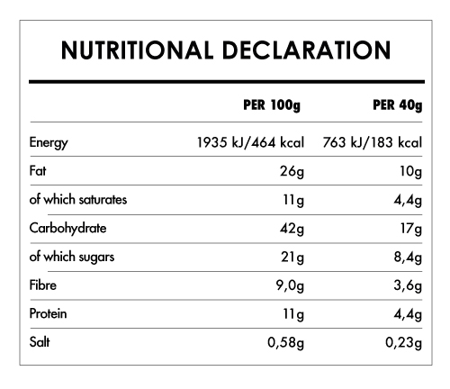 Tabela Nutricional - Oat bar Dark Chocolat