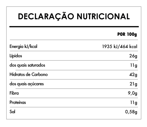 Tabela Nutricional - Oat bar Dark Chocolate