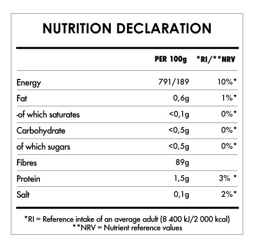 Tabela Nutricional - Psyllium Husk powder Bio 