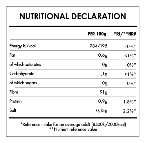 Tabela Nutricional - Psyllium Husk powder Bio