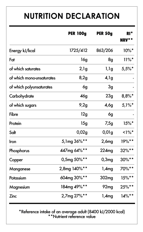Tabela Nutricional - Super Breakfast Maca, Cinnamon and Almond paste