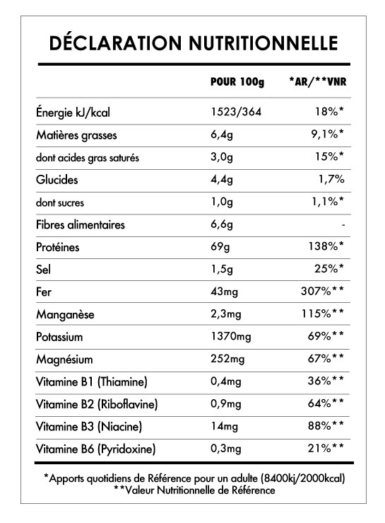 Tabela Nutricional - Spiruline en Poudre Bio