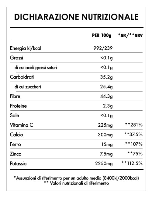 Tabela Nutricional - Baobab in Polvere Bio