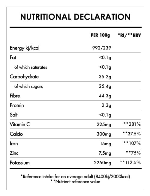 Tabela Nutricional - Baobab Powder Bio