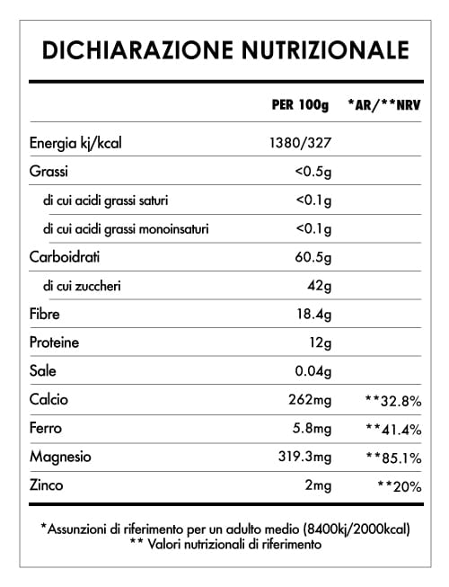 Tabela Nutricional - Maca in Polvere Bio