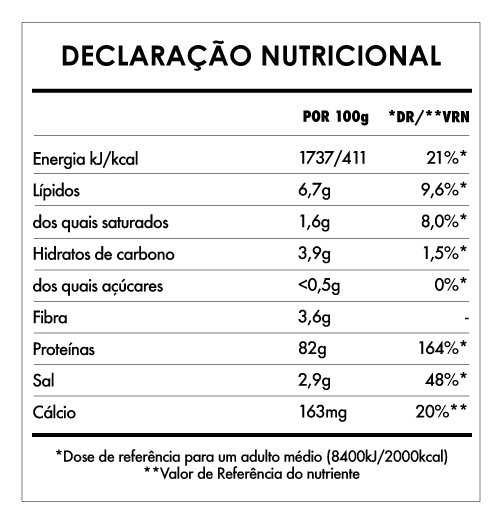 Tabela Nutricional - Proteína de Ervilha em Pó Bio